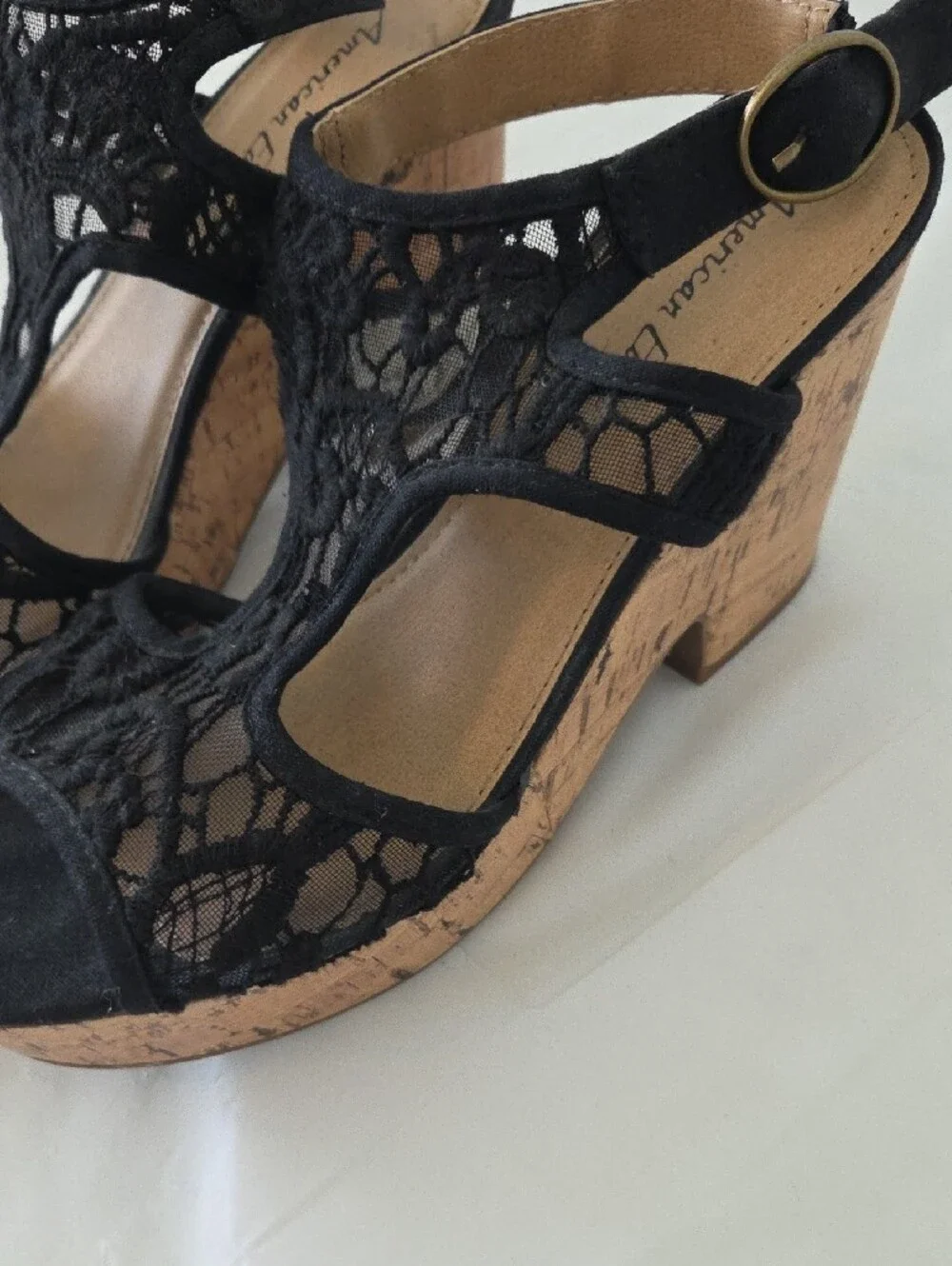 American Eagle Outfitters Black Lace Heeled Sandals